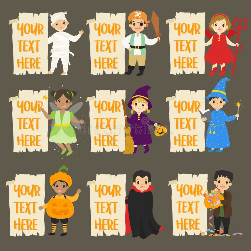 Halloween Characters and Empty Banners Vector Set stock illustration