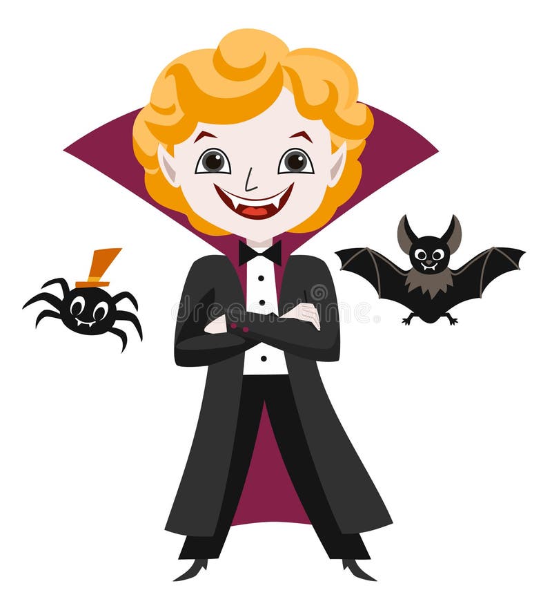 Halloween collection. Cute vampire, spider and bat. Vector illustration.