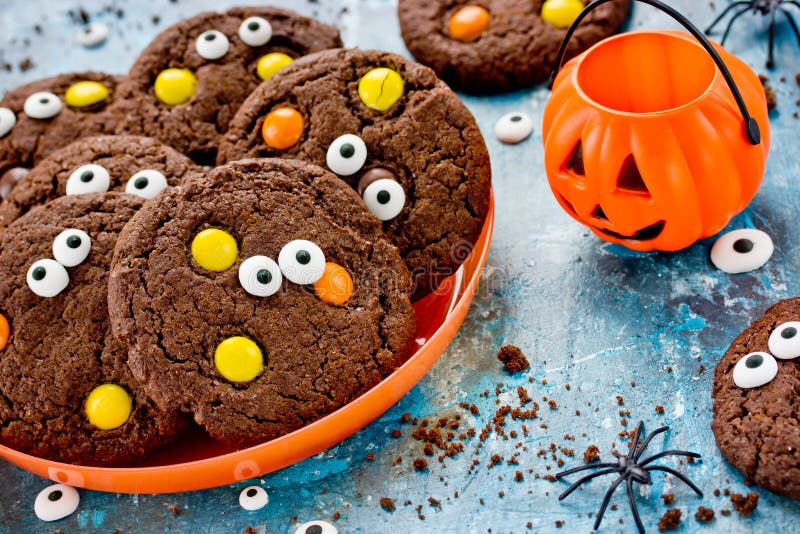 Halloween Cookies with Chocolate, Orange and Yellow Candy. Raw B Stock ...
