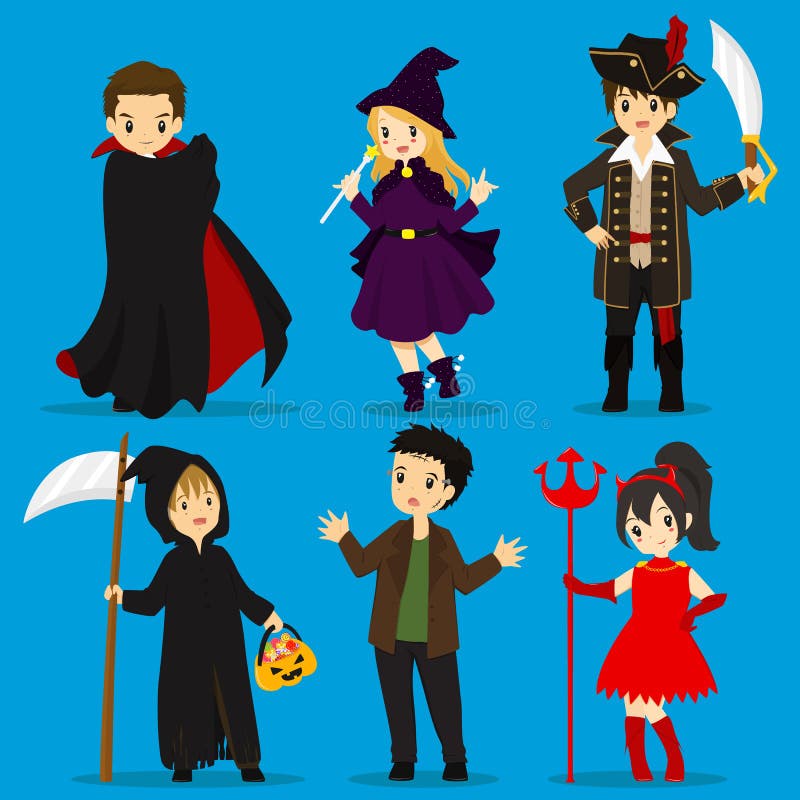 Halloween Costumes Vector Set Stock Vector - Illustration of happy ...
