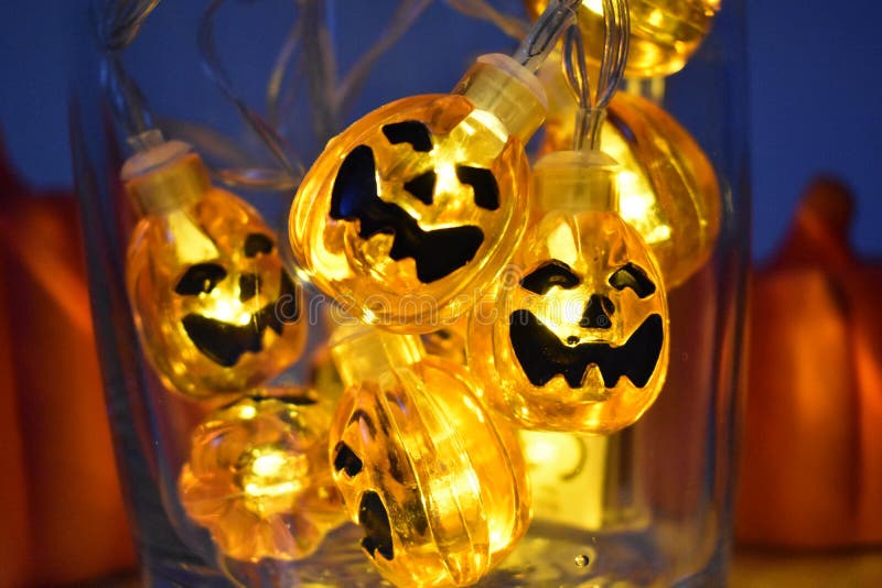 Halloween Decoration with Pumpkins Lights Stock Photo Image of bulb