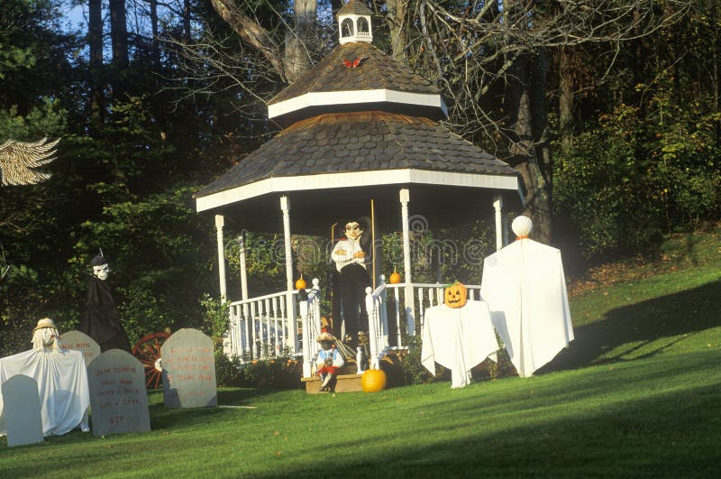 Halloween Decorations and Characters on Lawn, Route 100, Vermont
