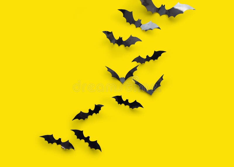 Black Halloween Bats on Yellow Background Stock Photo - Image of object,  background: 127219698