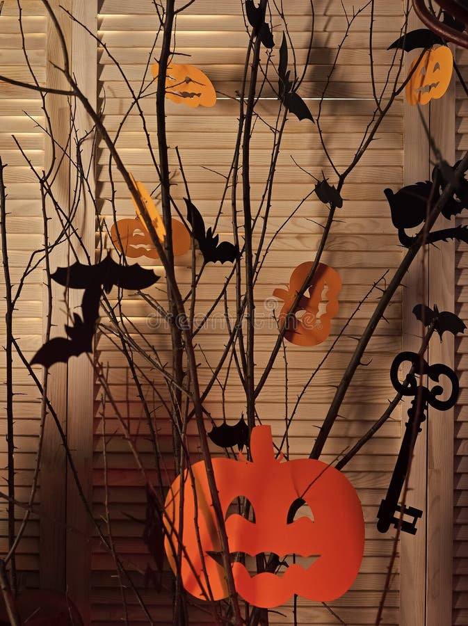 Halloween decorations made of paper. Jack o lanterns stock photography Halloween decorations made of paper. Jack o lanterns stock photography