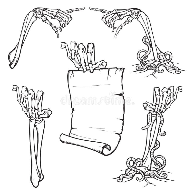 Premium Vector  Set of skull and bones in hand drawing style