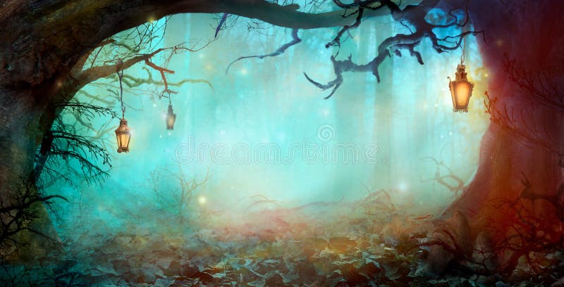 Halloween-Design im Magischen Wald stockfoto