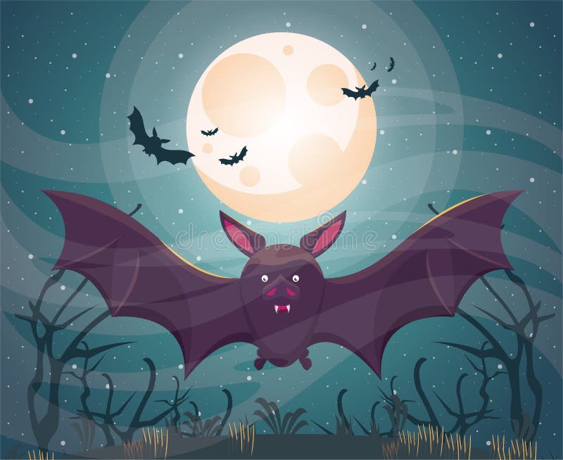 Halloween-Dunkle Szene mit Fledermausfliegen lizenzfreie abbildung Halloween-Dunkle Szene mit Fledermausfliegen lizenzfreie abbildung