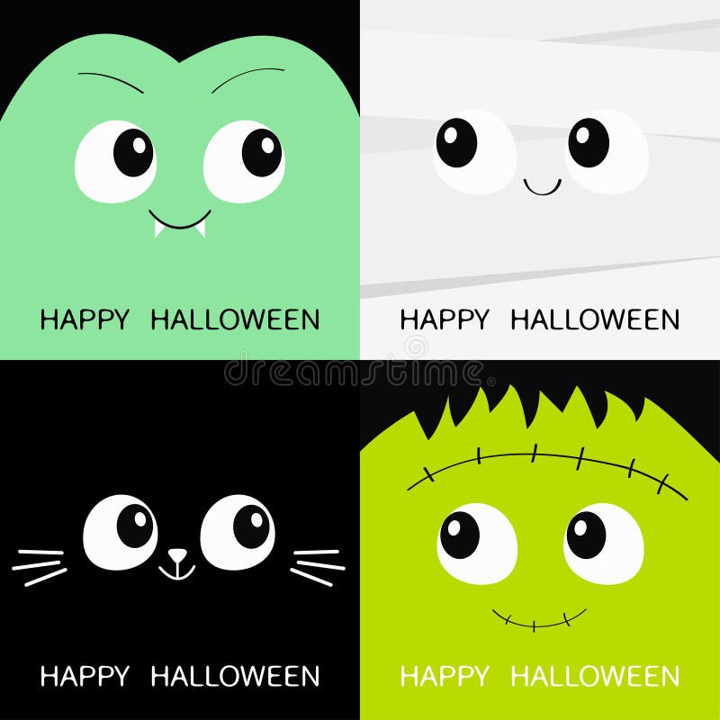 Halloween feliz Contagem Dracula do vampiro, mamã, gato preto, grupo quadrado do ícone da cabeça da cara do zombi Charact assusta ilustração royalty free Halloween feliz Contagem Dracula do vampiro, mamã, gato preto, grupo quadrado do ícone da cabeça da cara do zombi Charact assusta ilustração royalty free