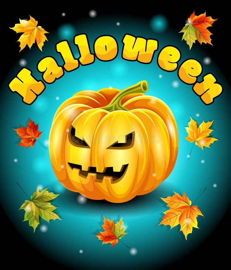 Halloween, feuilles d'automne, fond coloré de caractère de potiron Illustration de vecteur illustration stock Halloween, feuilles d'automne, fond coloré de caractère de potiron Illustration de vecteur illustration stock