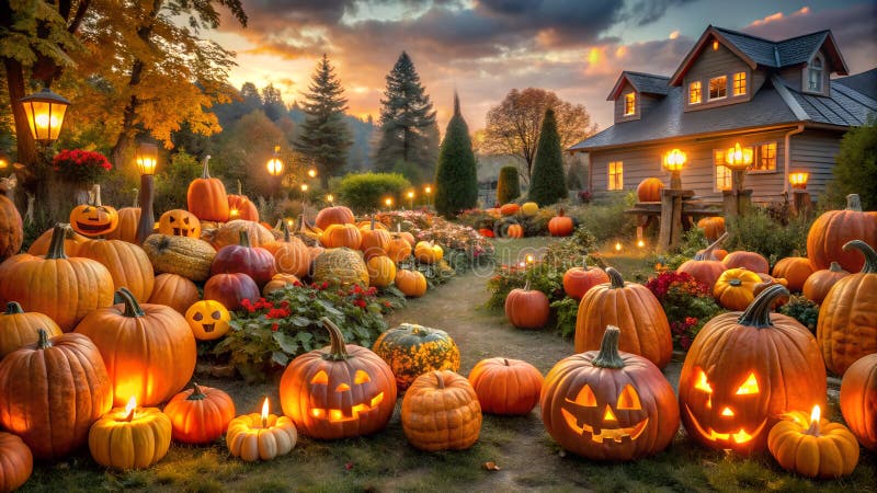 Halloween Field Of Jack O Lanterns Pumpkin Patch Spooky Stock Halloween Field Of Jack O Lanterns Pumpkin Patch Spooky Stock