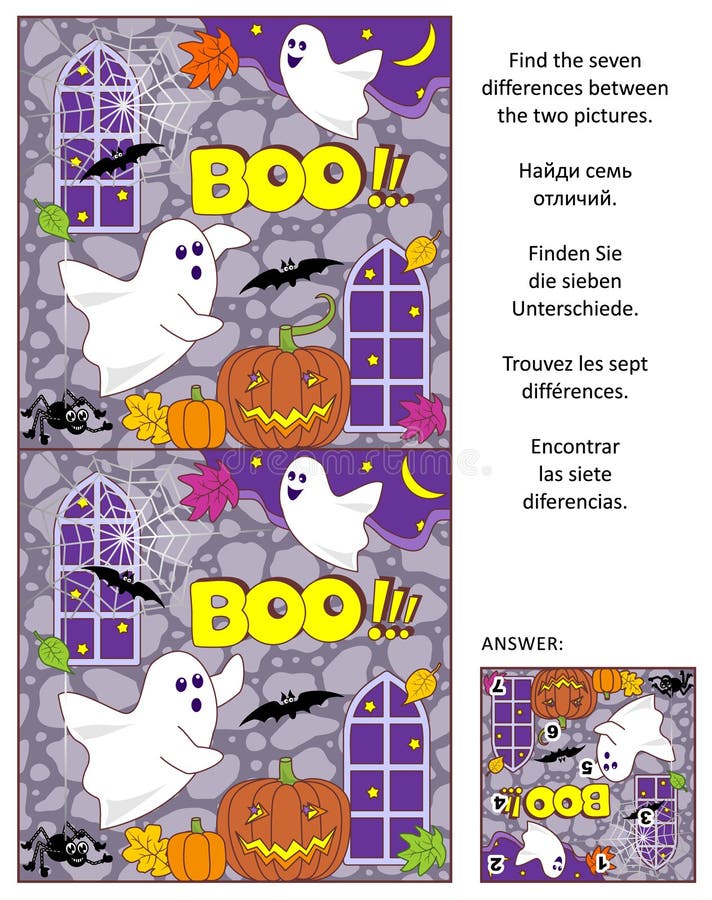 Halloween finden das Unterschiedbildpuzzlespiel mit zwei kleinen Geistern stock abbildung Halloween finden das Unterschiedbildpuzzlespiel mit zwei kleinen Geistern stock abbildung
