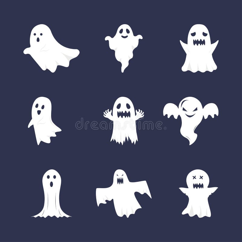 Halloween happy white ghost design on a black background. Ghost with  abstract shape design. Halloween white ghost party element vector  illustration. Ghost vector with a scary face. 8878641 PNG