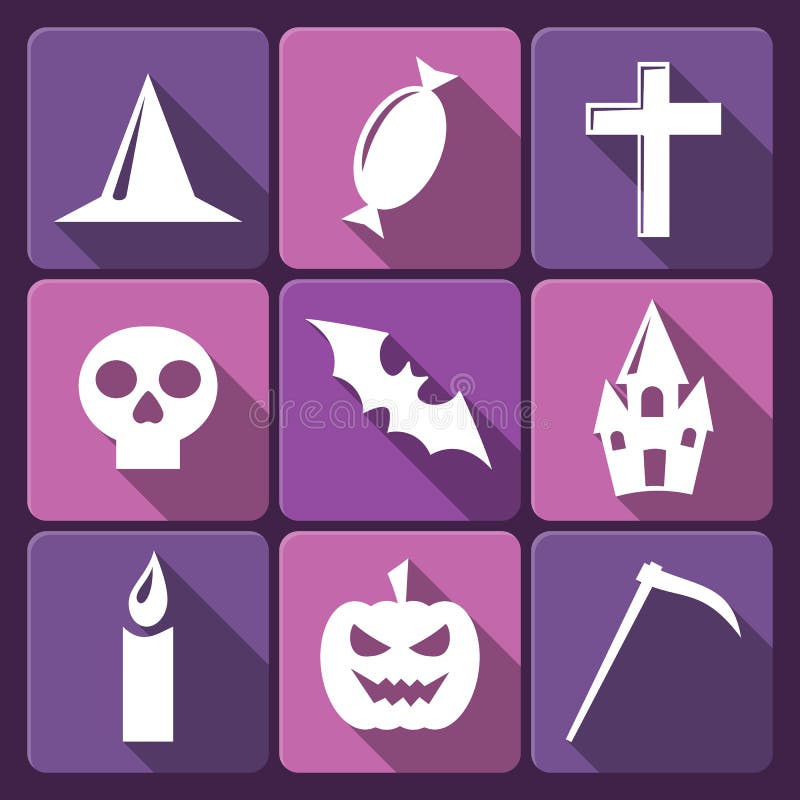 Halloween flat vector icons with long shadow. Set royalty free illustration Halloween flat vector icons with long shadow. Set royalty free illustration