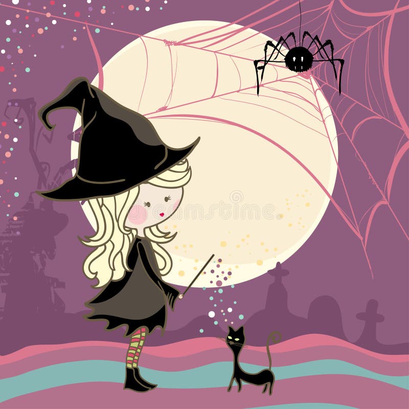 Halloween flicka och katt vektor illustrationer