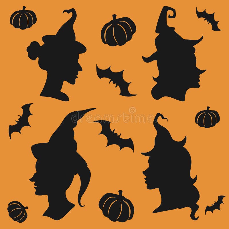 Halloween-geplaatste heksensilhouetten royalty-vrije illustratie Halloween-geplaatste heksensilhouetten royalty-vrije illustratie