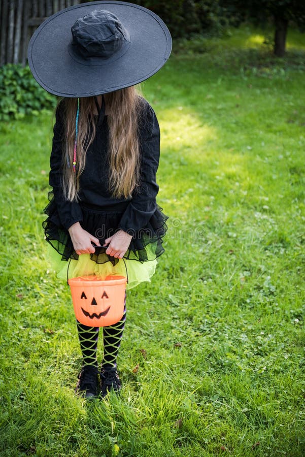 Halloween Girl in Costume, Trick or Treat Stock Photo - Image of young ...