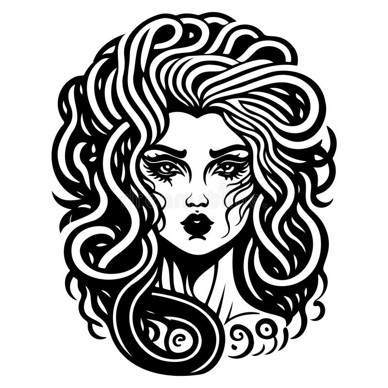 Halloween Girl Medusa with Snake Illustration Sketch Hand Draw Stock ...