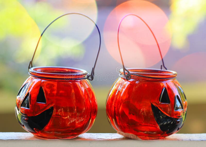 Halloween glass pumpkins stock image. Image of grimace - 34111603