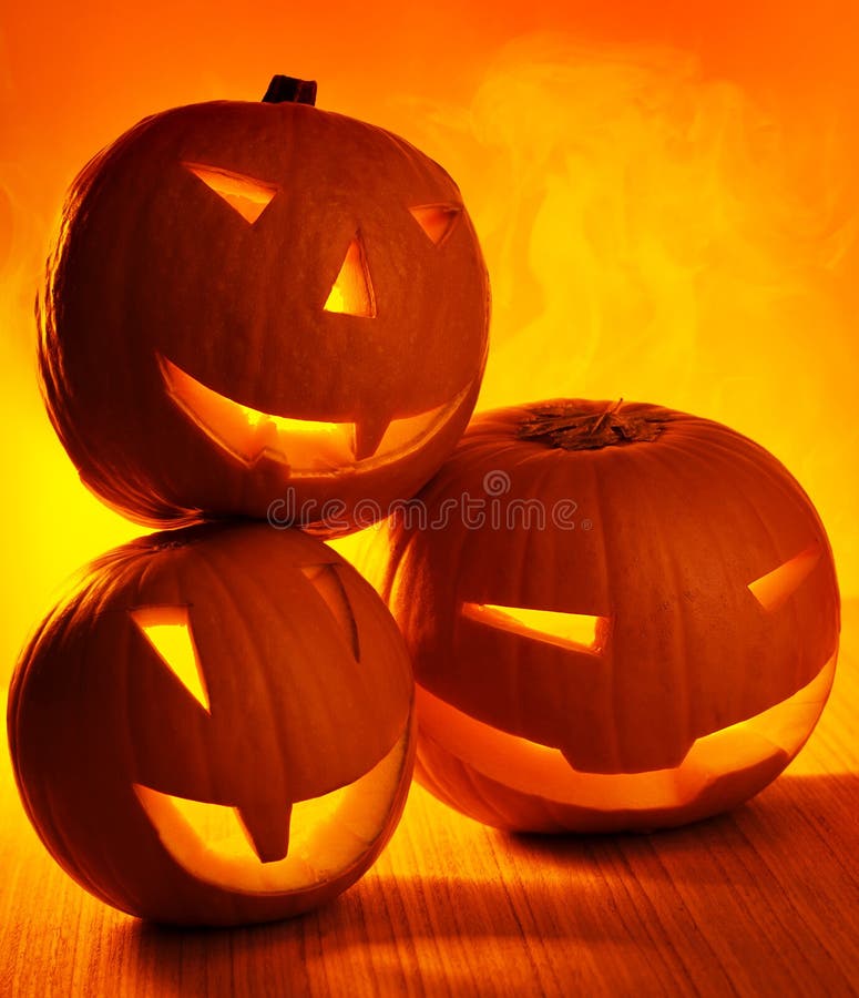 Halloween Glowing Pumpkins Stock Photo Image Of Leaves 26965748