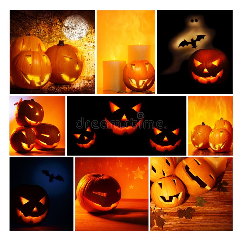 Halloween glowing pumpkins collage royalty free stock images Halloween glowing pumpkins collage royalty free stock images