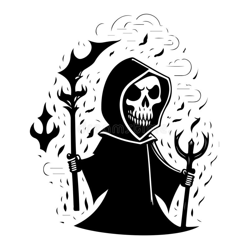 Halloween Grim Reaper Scary Illustration Sketch Hand Draw Stock Vector ...