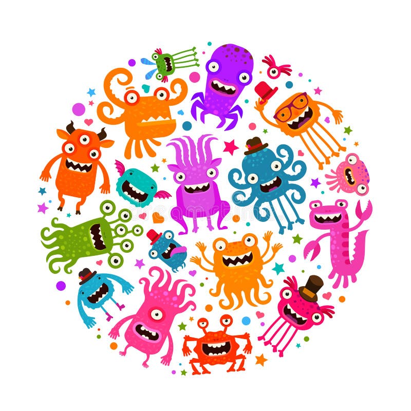 Halloween Gulliga monster eller bakterier den främmande tecknad filmkatten flyr illustrationtakvektorn stock illustrationer