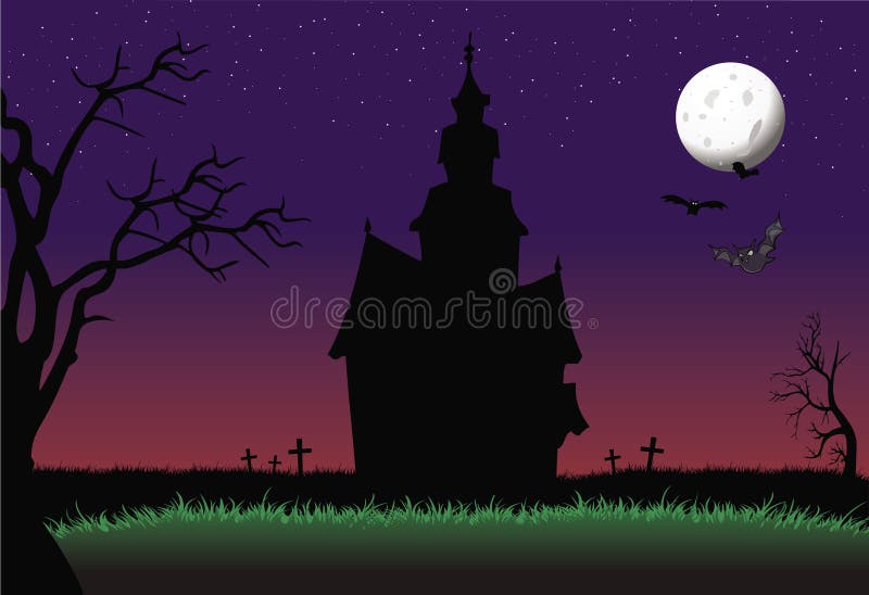 Cartoon illustration of a Halloween haunted house background. Cartoon illustration of a Halloween haunted house background