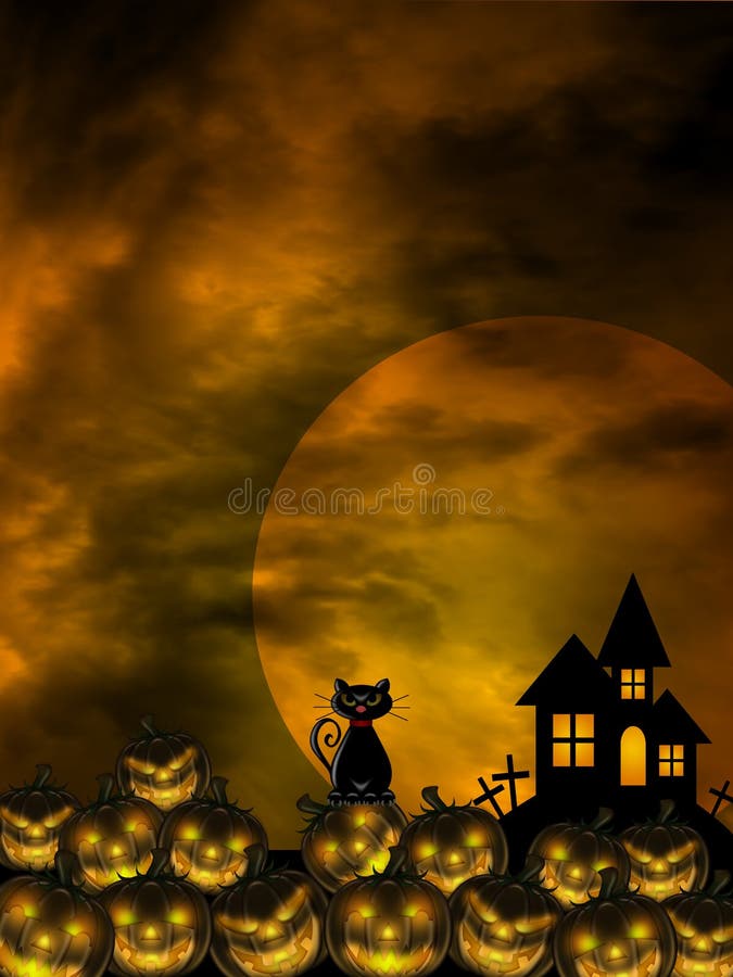 Halloween ha intagliato il cimitero della luna del gatto della zona della zucca