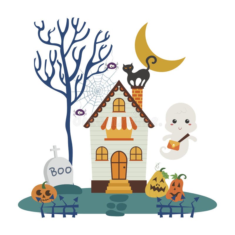 Halloween Haunted House with a Little Ghost Stock Vector - Illustration of graveyard, pumpkin: 173932571 Halloween Haunted House with a Little Ghost Stock Vector - Illustration of graveyard, pumpkin: 173932571