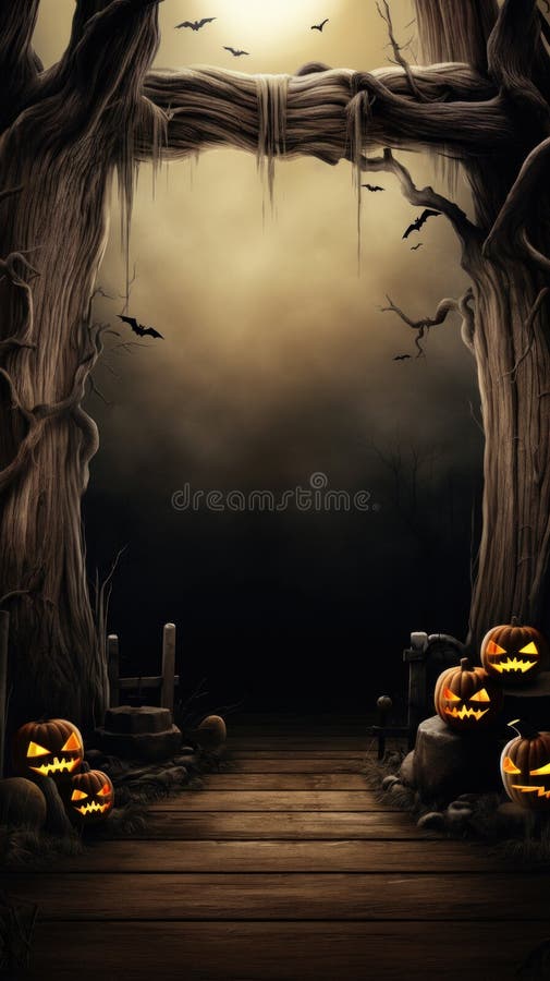 Halloween Hintergrund mit einigen Kürbis mit einem Portal zur Unterwelt lizenzfreie stockbilder