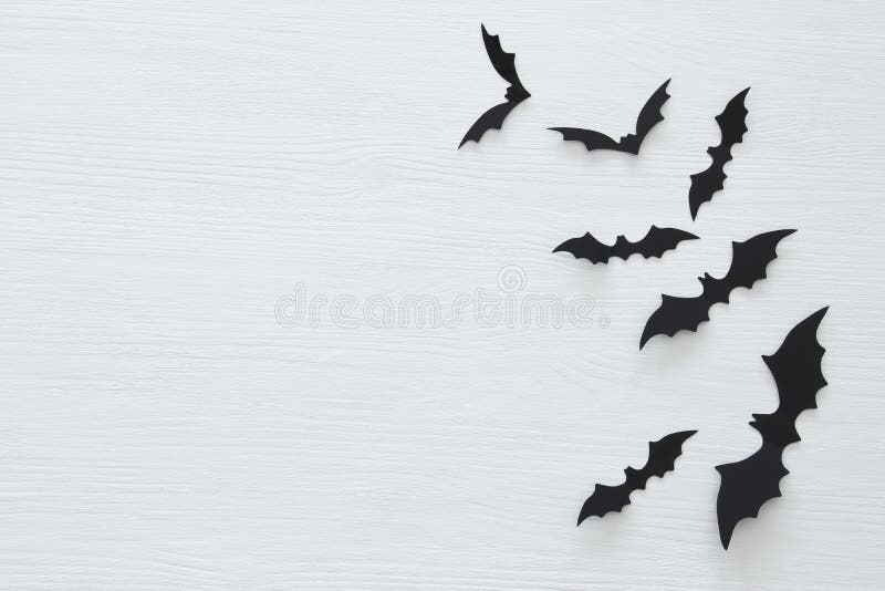 Halloween Holiday Concept. Black Bats Over White Background. Top View ...