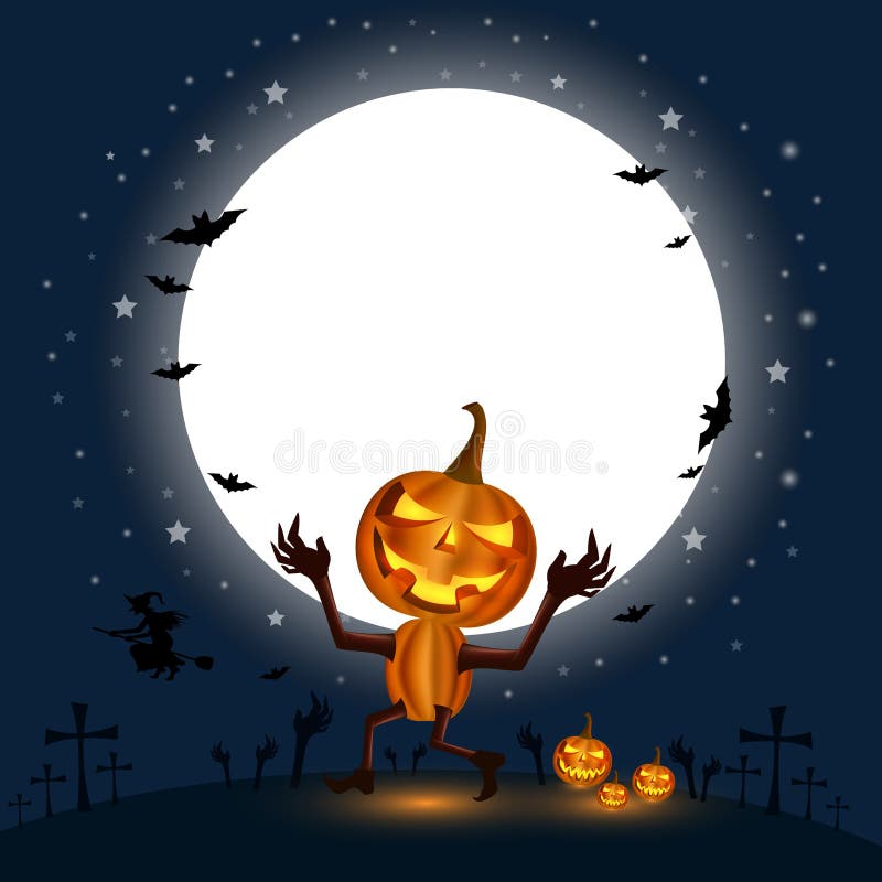 Halloween Holidays calabash Gourd in front of the big moon with a cloud below In the night with a star full of blue stock illustration Halloween Holidays calabash Gourd in front of the big moon with a cloud below In the night with a star full of blue stock illustration