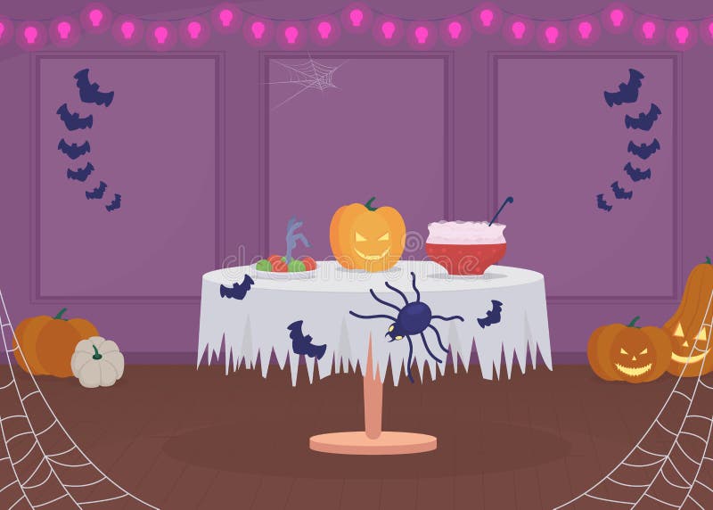 Halloween Home Party Arrangement Flat Color Vector Illustration Stock ...