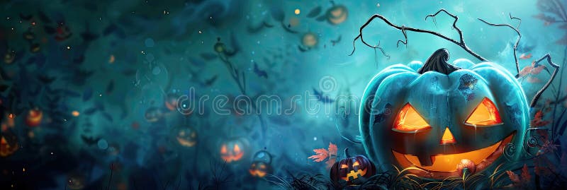 Halloween horror party banner template with copyspace vector illustration