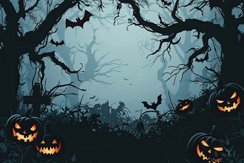 Halloween horror party banner template with copyspace vector illustration