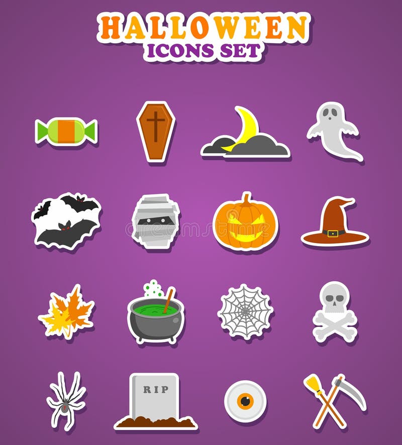 Halloween Icons. Stickers Vector Illustration. Stock Vector