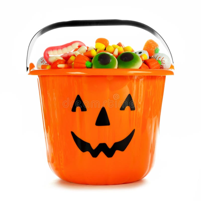 Halloween JackoLantern Candy Collector Filled with Candy Over White