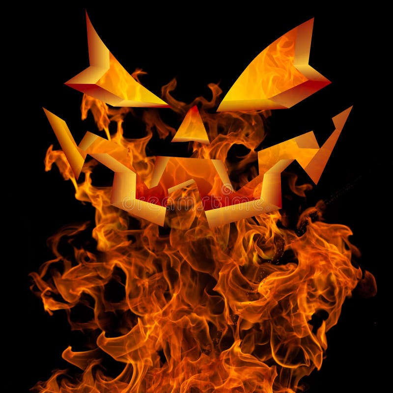 Halloween Jack O Lantern Face Fire Background Greeting Design