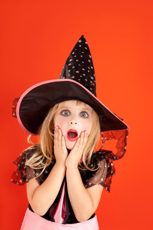 Halloween Kid Girl Costume on Orange Stock Photo - Image of dark, night ...
