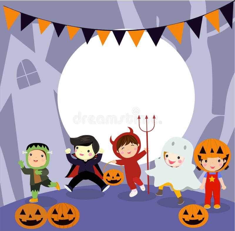 Kids at Halloween Party Vector Stock Vector - Illustration of witch ...