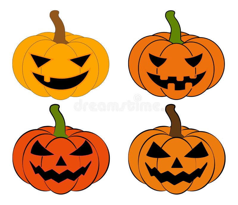 Halloween-Kürbisvektor-Illustrationssatz, Laterne Jacks O lokalisiert auf weißem Hintergrund Furchtsames orange Bild mit Augen stock abbildung Halloween-Kürbisvektor-Illustrationssatz, Laterne Jacks O lokalisiert auf weißem Hintergrund Furchtsames orange Bild mit Augen stock abbildung