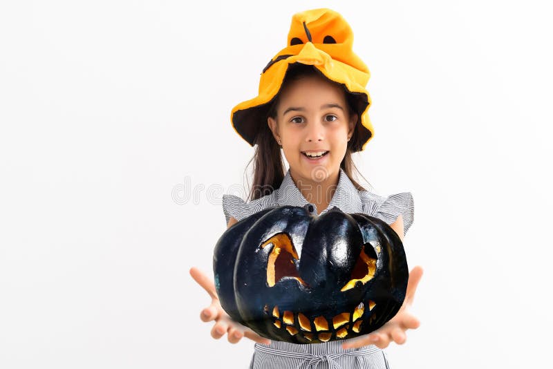 Halloween. Little Girl in a Witch Hat. Stock Image Image of festival