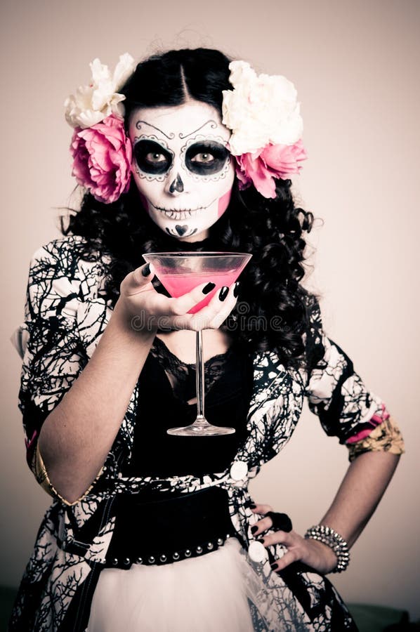 Halloween Living Dead Woman Having a Drink