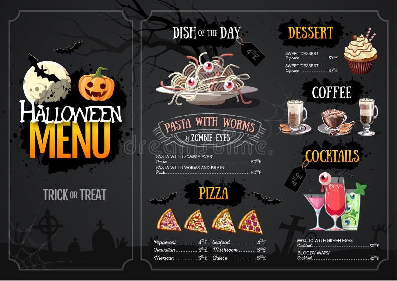 Halloween Menu Design with Jack O Lantern. Restaurant Menu Stock Vector