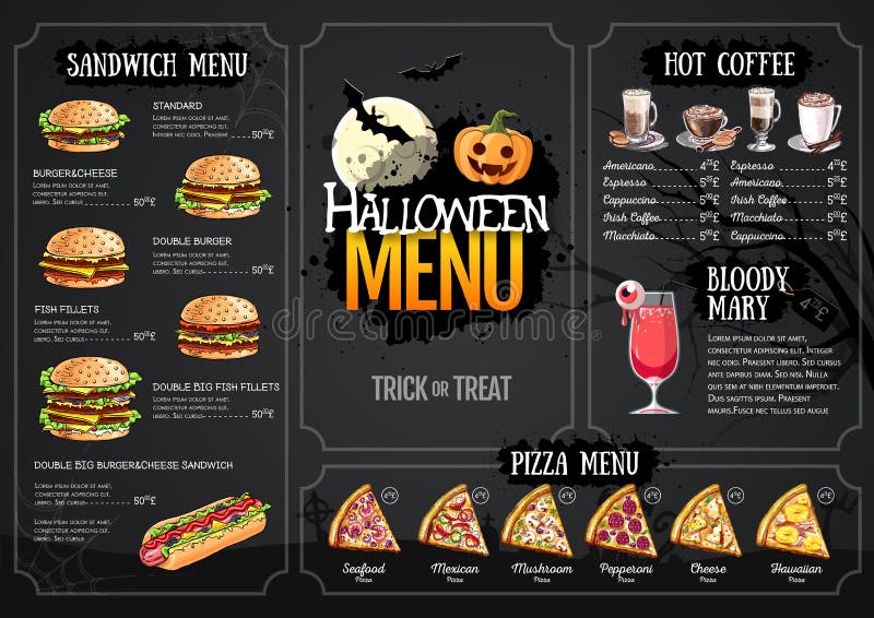 Halloween Menu Design with Jack O Lantern. Restaurant Menu Stock Vector