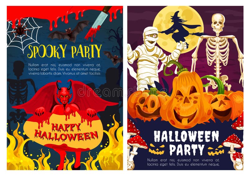 Halloween Spooky Party Decoration Banners Stock Vector - Illustration ...