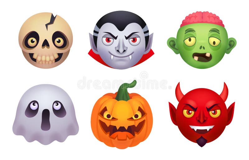 Monster face funny emoticons cartoon vector. Horror emojis of Halloween  zombie, demon or ghost, devil, vampire or beast with different emotions,  scary avatars with open mouth and evil eyes #2916945