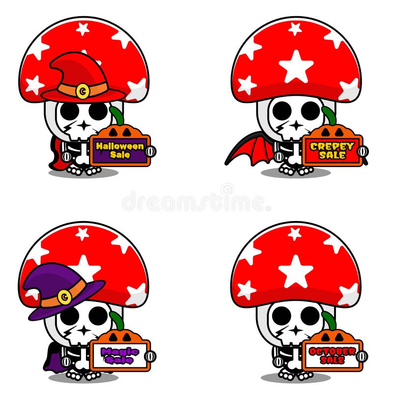 Halloween mushroom bone mascot costume vector illustration