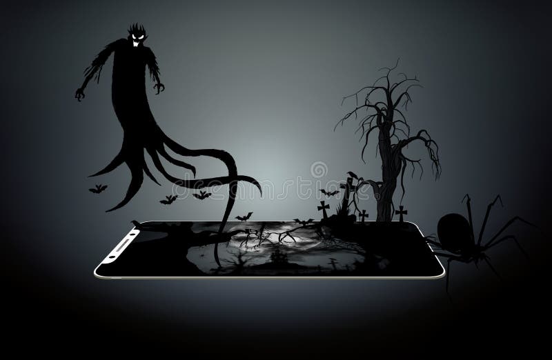 Halloween-nachtachtergrond op smartphone vector illustratie