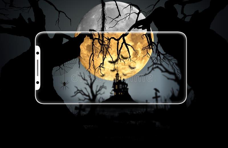 Halloween-nachtachtergrond op smartphone royalty-vrije illustratie